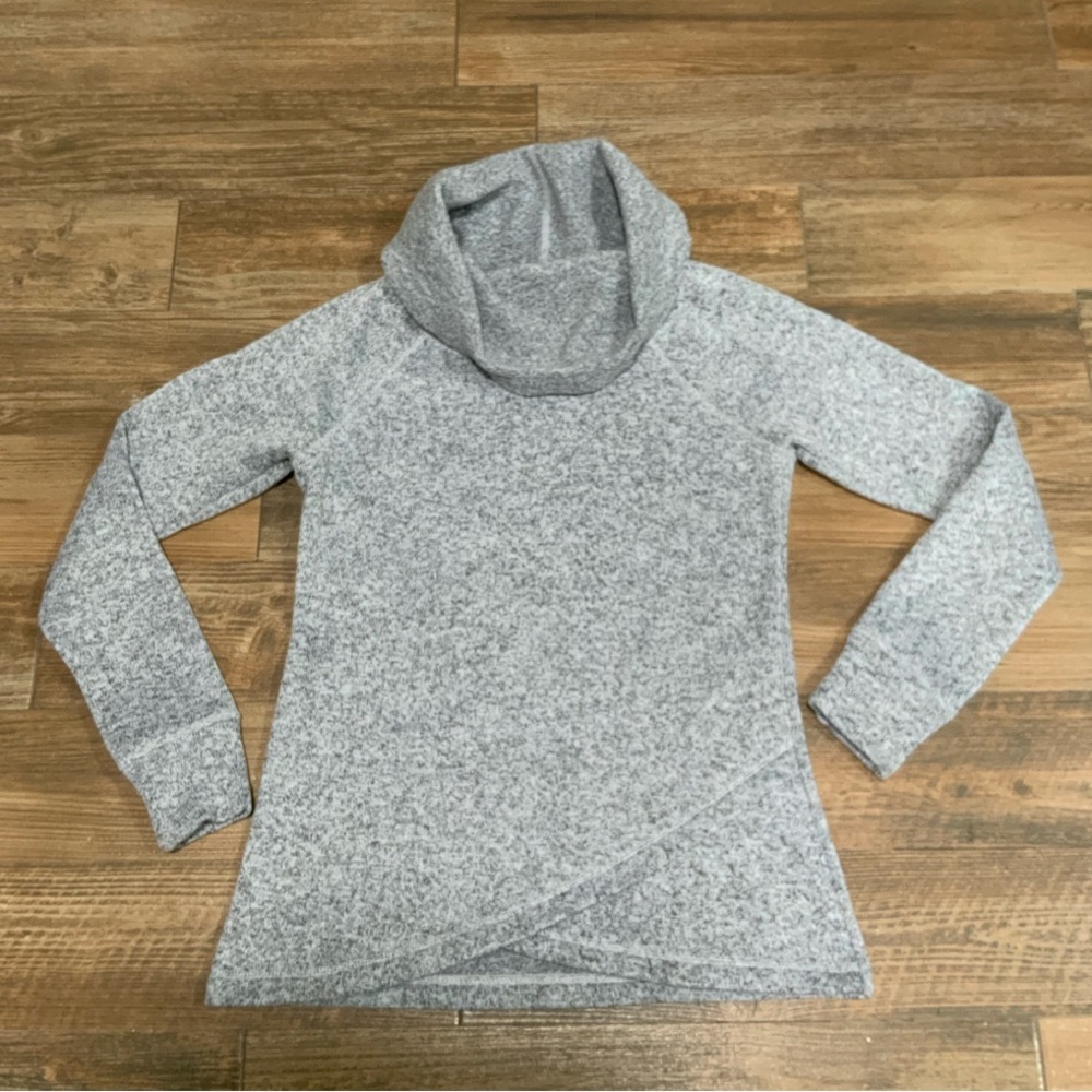 Ideology Women Heather Gray Small Cowl Neck Sweater with bottom detailed design